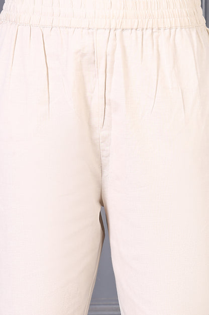 Off White Embroidered Cotton Flax Straight Kurta and Trousers Co-ord Set
