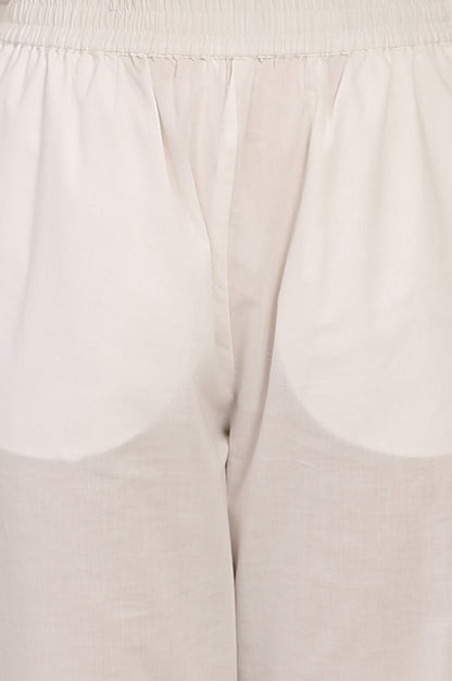 White Solid Embroidered Straight Pure Cotton Kurta, Straight Pant and Dupatta Set