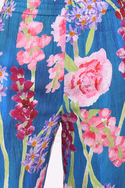 Blue Floral Printed Modal Straight Kurta