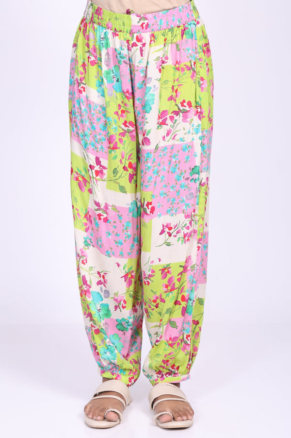 Multicolor Floral Printed Beadwork Modal Straight Kurta with Gathered Pant and Dupatta Set