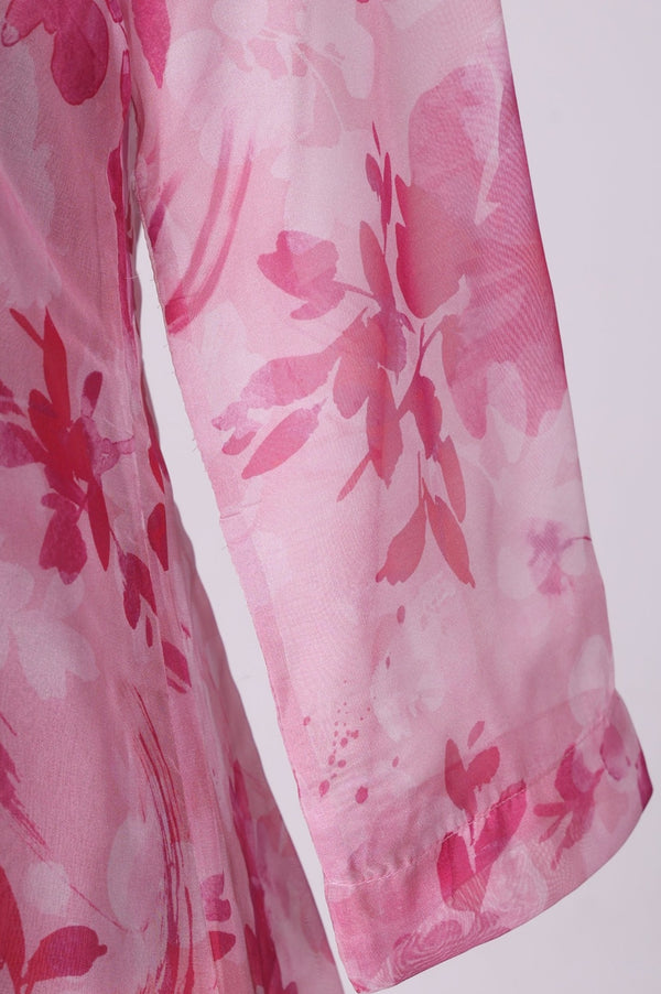 Pink Floral Printed Organza Straight Kurta with Pants and Dupatta Set