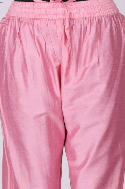 Pink Floral Printed Organza Straight Kurta with Pants and Dupatta Set