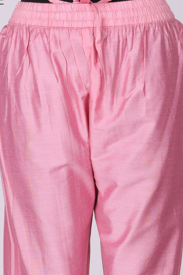 Pink Floral Printed Organza Straight Kurta with Pants and Dupatta Set