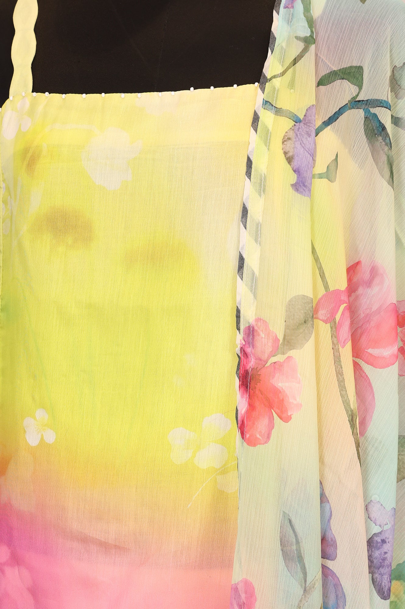 Multicolor Floral Printed Straight Kurta with Flared Pants and Dupatta Set