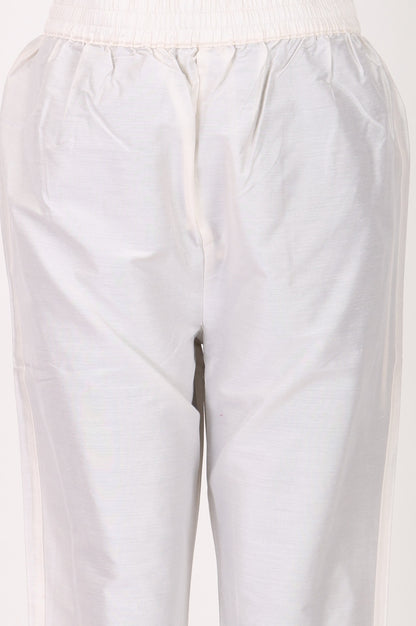 Off White Floral Printed Chanderi Straight Kurta with Straight Pants and Dupatta Set