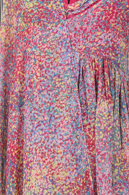 Multicolor Abstract Printed Georgette Flared Kurta With Pants And Dupatta Set