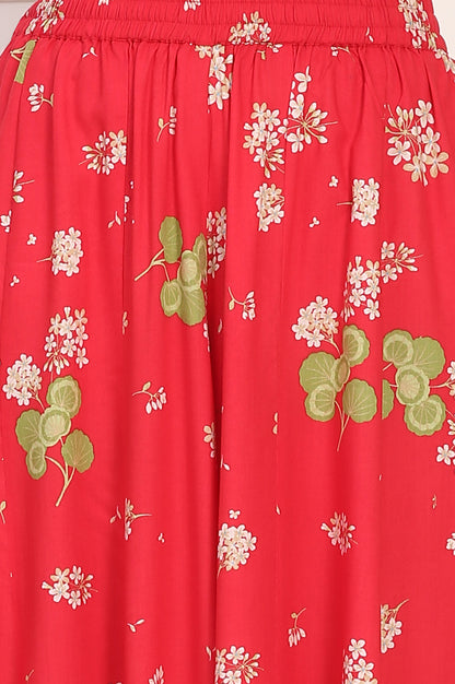 Red Floral Printed Embellished Modal Flared Short Kurta, Flared Pant and Dupatta Set