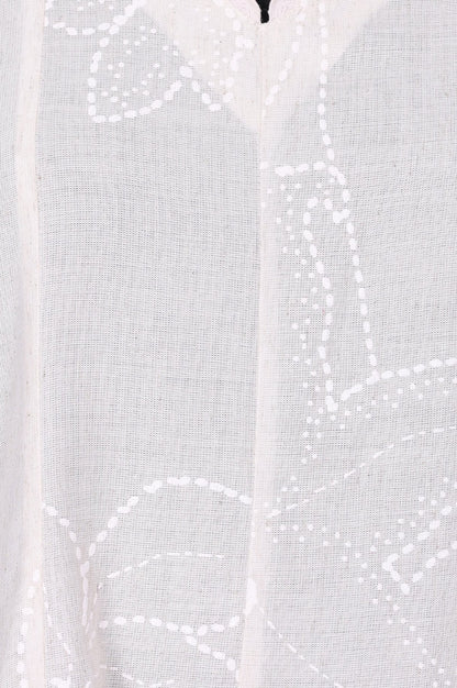 Off White Textured Rayon Blend Flared Kurta with Straight Pants Set