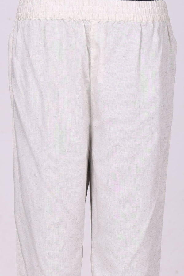 Off White Textured Rayon Blend Flared Kurta with Straight Pants Set