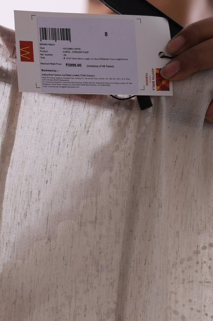 Off White Textured Rayon Blend Flared Kurta with Straight Pants Set