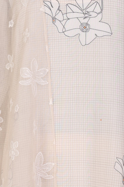 Cream Floral Printed Embroidered Organza Straight Kurta, Inner with Pants and Dupatta Set