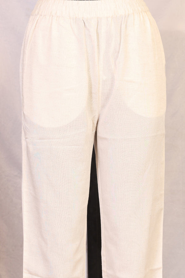 Off White Embroidered Rayon Straight Kurta and Pants Set
