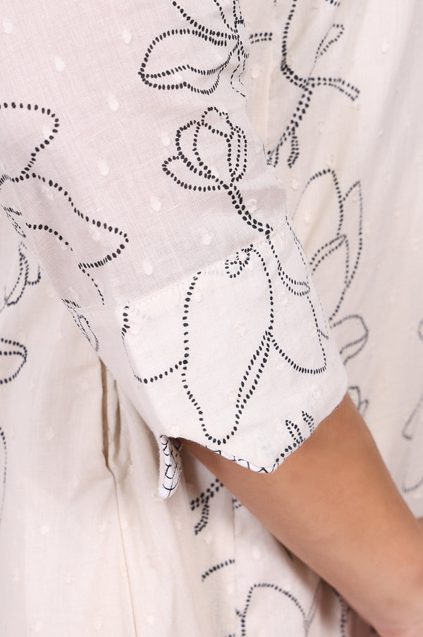 Off-White Floral Printed Pure Cotton Straight Kurta with Pants Set
