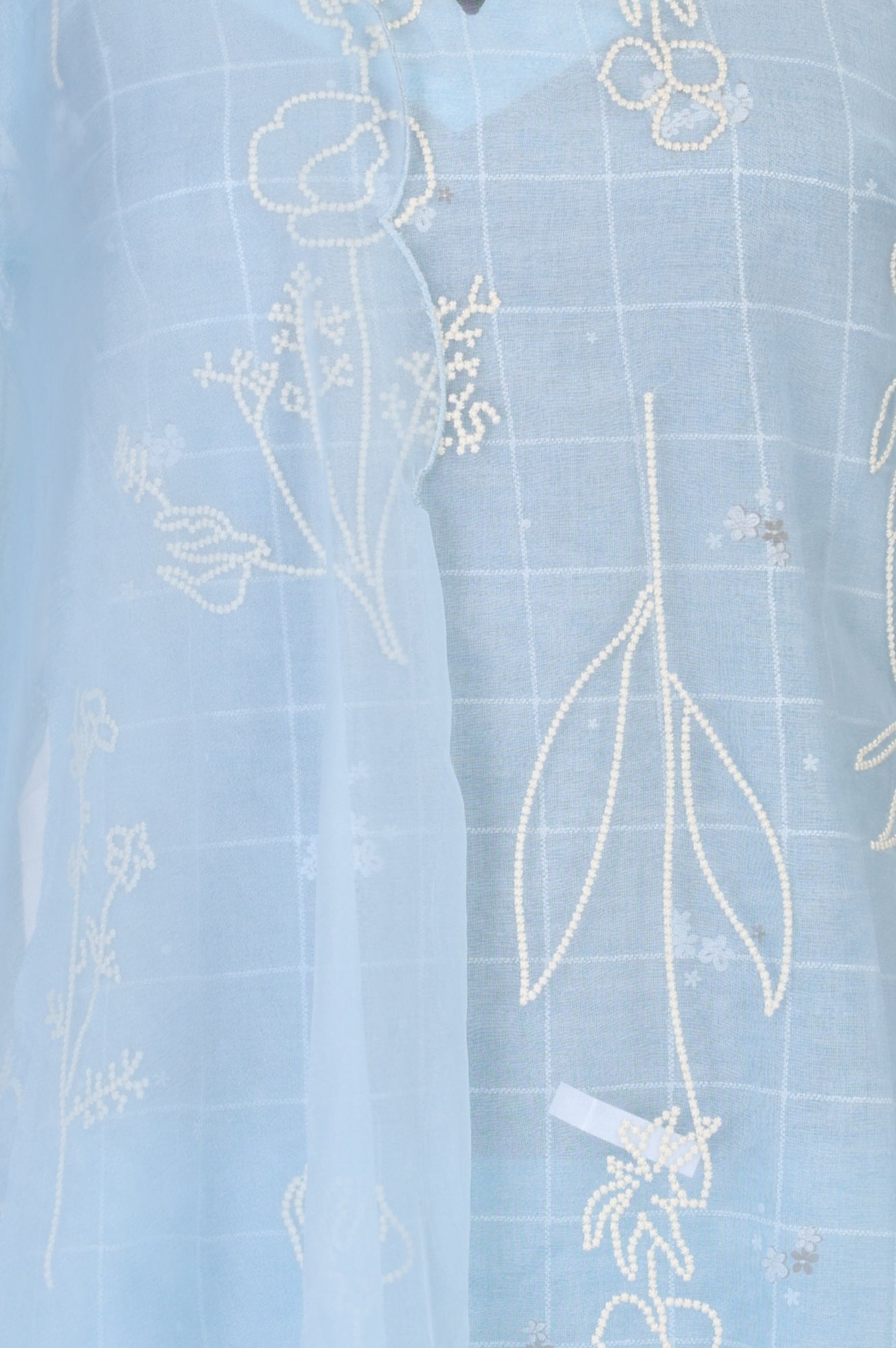 Blue Thread Embroidered Organza Straight Kurta with Pants and Dupatta Set