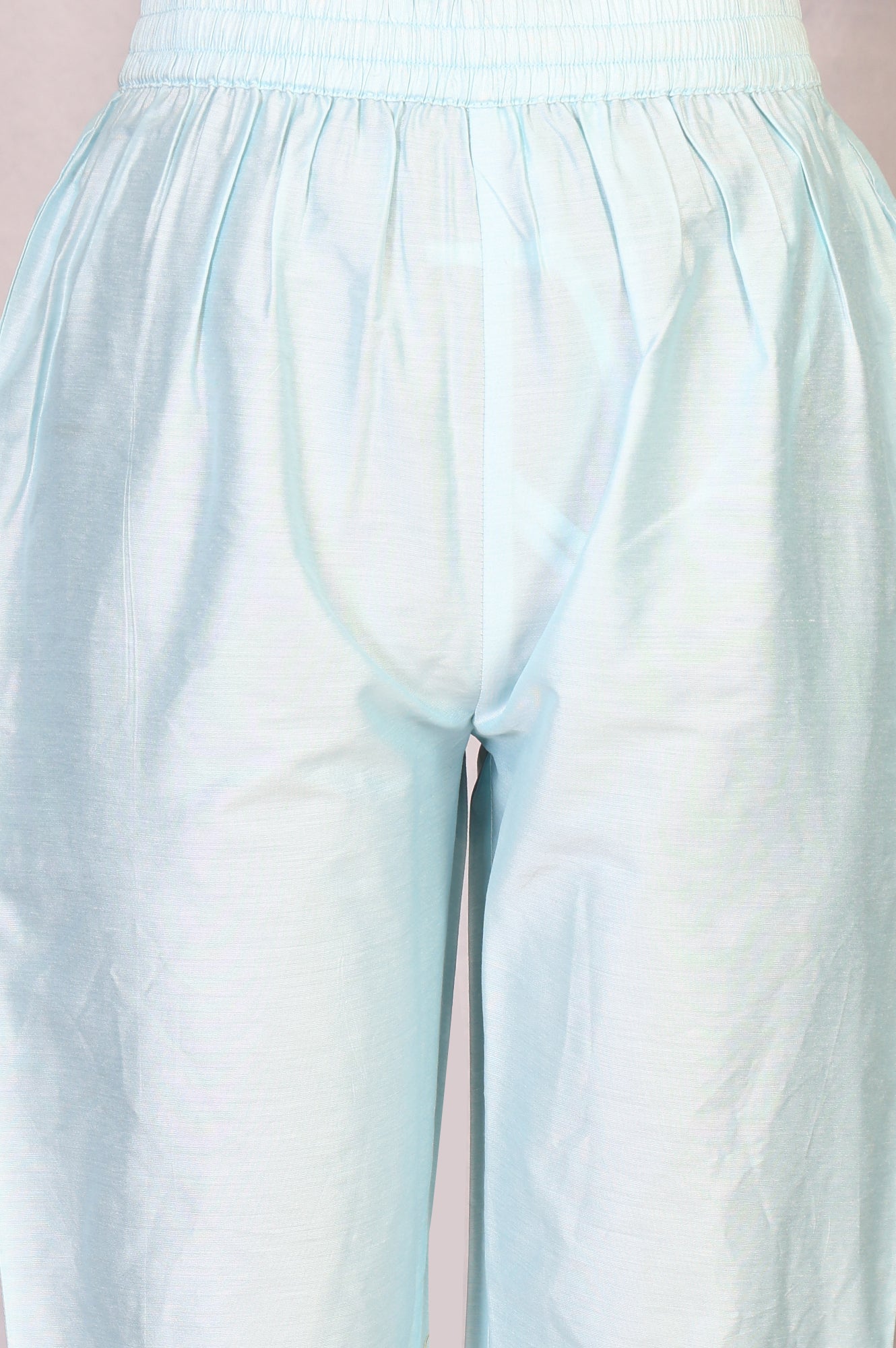 Light Blue Floral Embroidered Organza A-line Kurta with Straight Pants and Dupatta Set