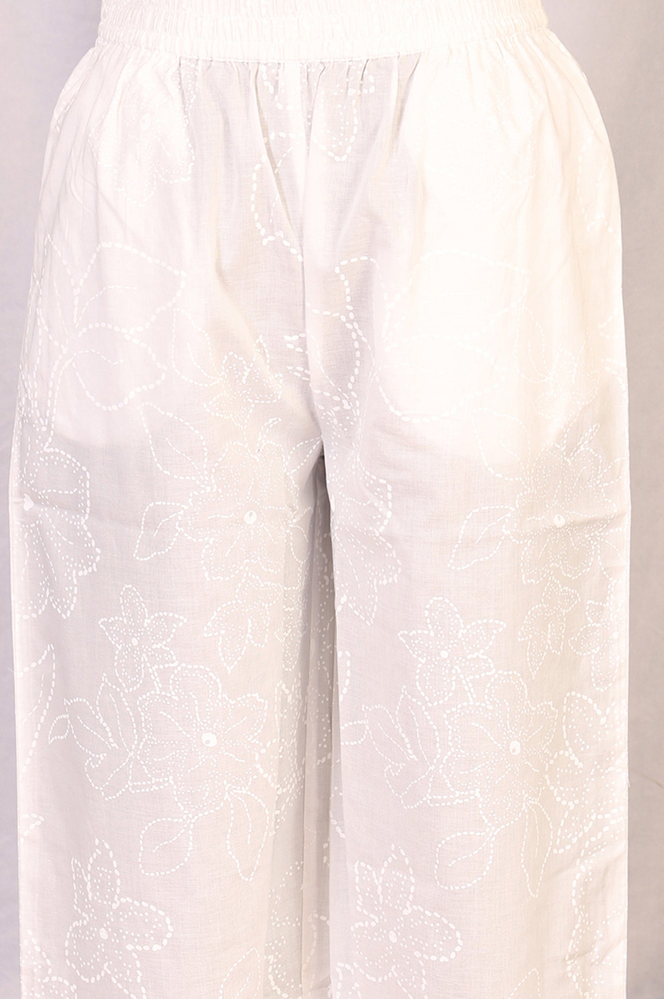 White Chikankari Pure Cotton Flared Kurta with Parallel Pant Set
