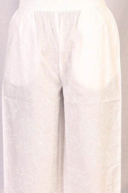 White Chikankari Pure Cotton Flared Kurta with Parallel Pant Set