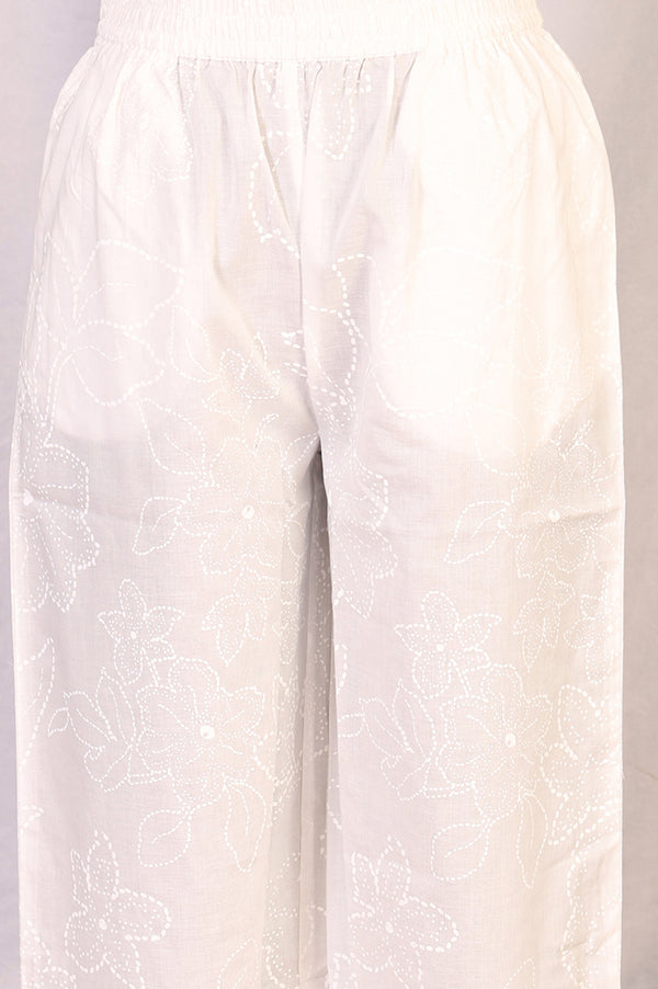 White Chikankari Pure Cotton Flared Kurta with Parallel Pants Set
