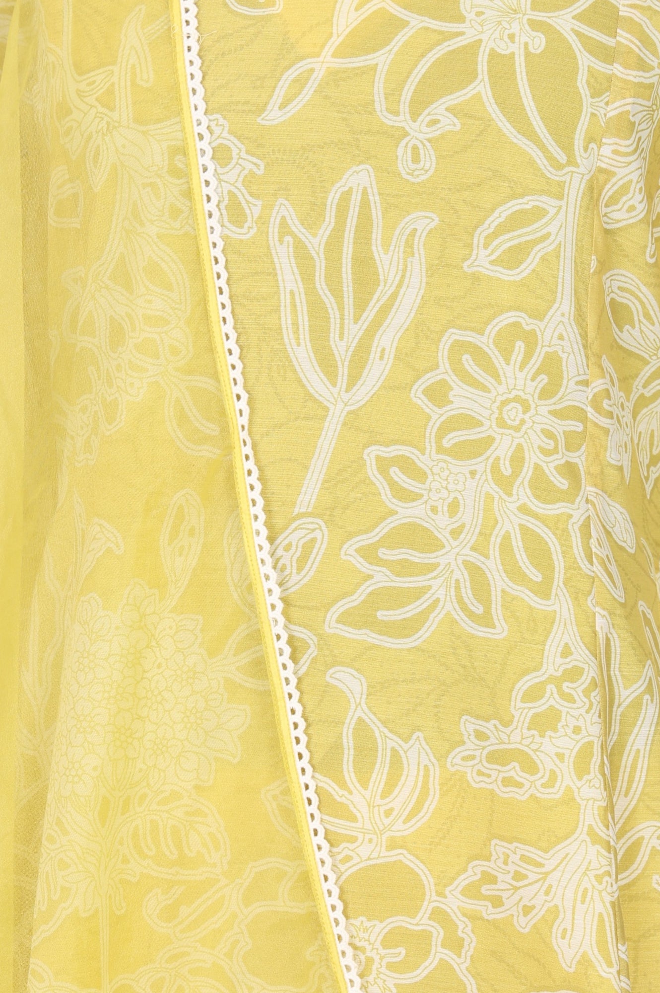 Yellow Floral Printed Chanderi A-line Kurta with Pants and Dupatta Set