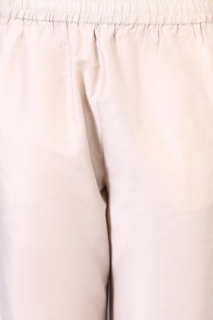 Cream Mirror Embroidered Chanderi Straight Kurta, Pants and Dupatta Set