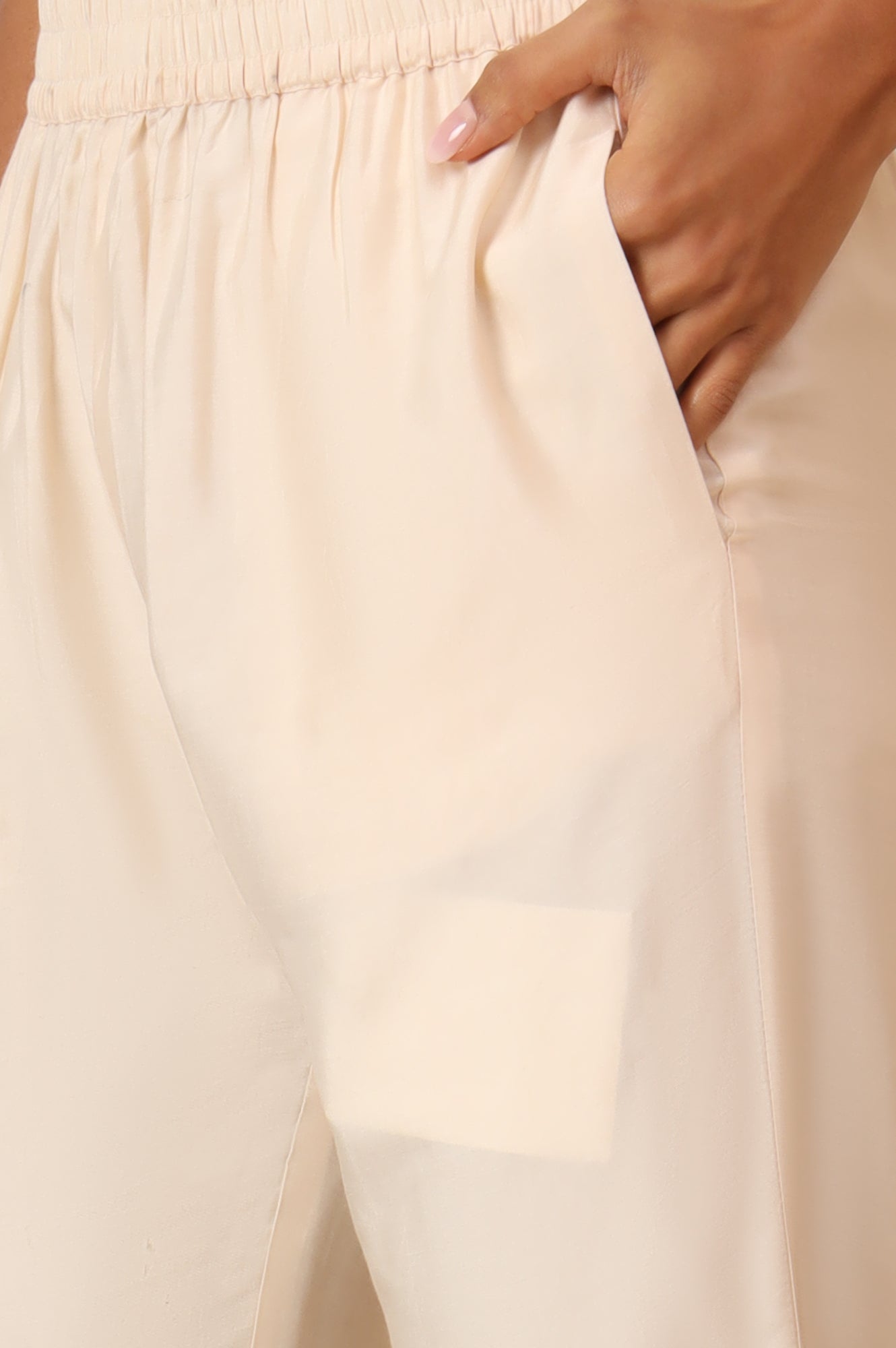 Cream and Yellow Printed Chanderi Anarkali Kurta, Pants and Dupatta Set