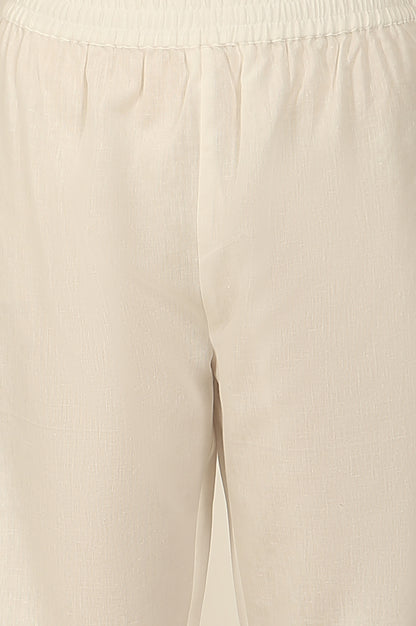 White and Black Floral Printed Kota Flared Kurta, Pants and Dupatta Set