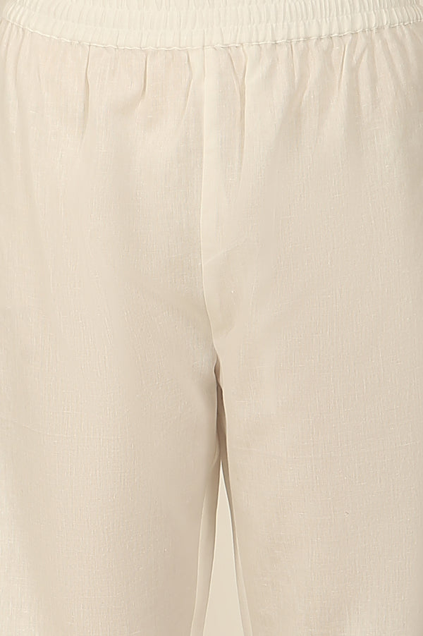 White and Black Floral Printed Kota Flared Kurta, Pants and Dupatta Set