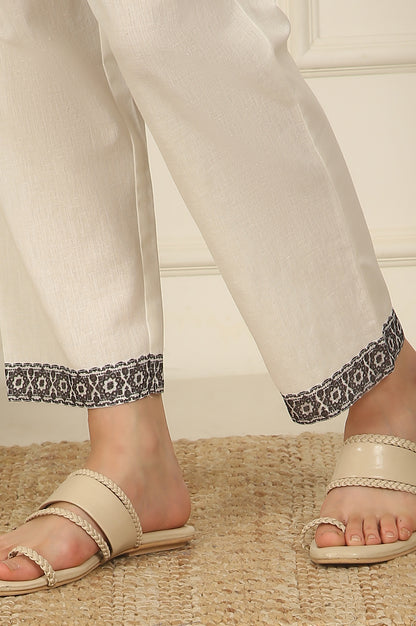 White and Black Floral Printed Kota Flared Kurta, Pants and Dupatta Set