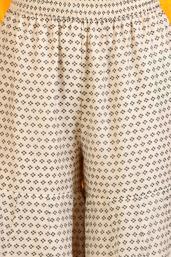 Off-White and Black Floral Printed Chanderi Short Kurta and Sharara Set with Dupatta