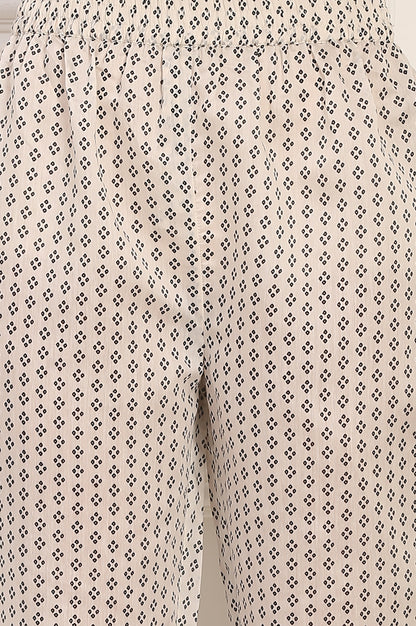 White Floral Printed Embellished Chanderi Flared Kurta, Pant and Dupatta Set