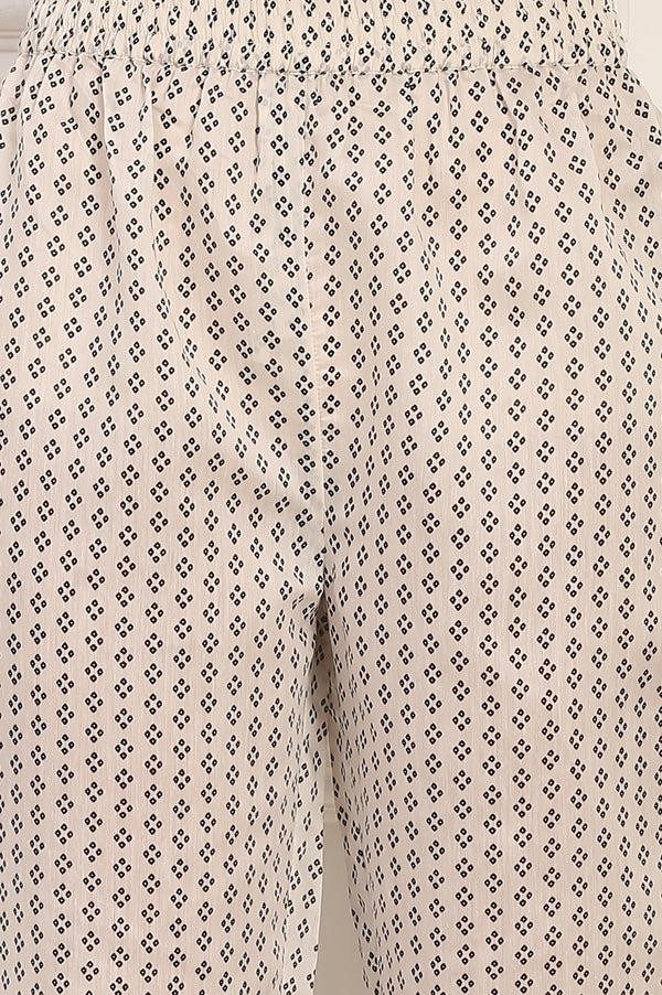 White Floral Printed Embellished Chanderi Flared Kurta, Pant and Dupatta Set