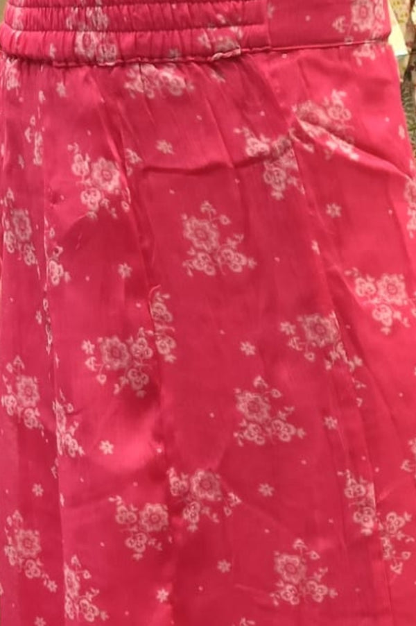 Pink Bandhani Printed Chiffon Gillet, Spaghetti Crop Top and Flared Culottes Set
