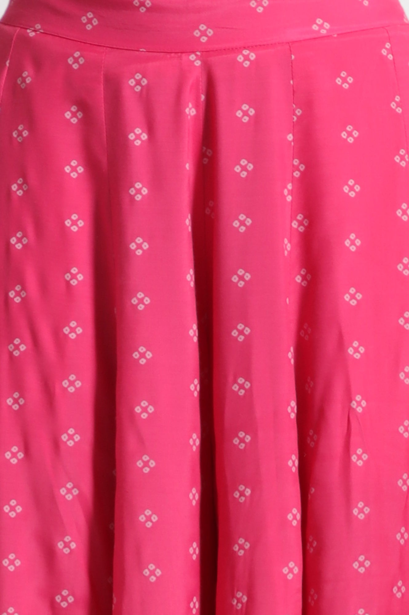 Pink Bandhani Printed Chiffon Gillet, Spaghetti Crop Top and Flared Culottes Set