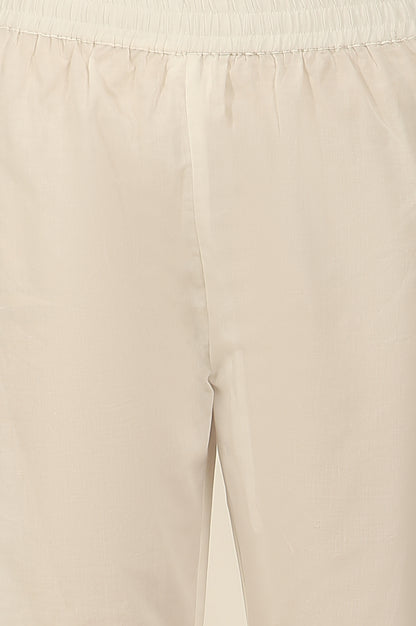 White and Orange Floral Printed Pure Cotton Flared Kurta, Pants and Dupatta Set