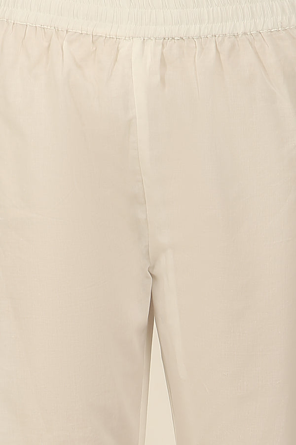 White and Pink Printed Cotton Lurex Anarkali Spaghetti Kurta, Pants and Dupatta Set