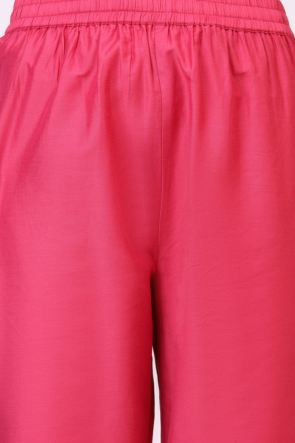 Pink Printed Organza A-line Kurta, Pants and Dupatta Set