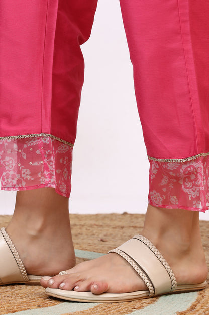 Pink Printed Organza A-line Kurta, Pants and Dupatta Set