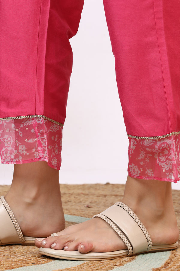 Pink Printed Organza A-line Kurta, Pants and Dupatta Set