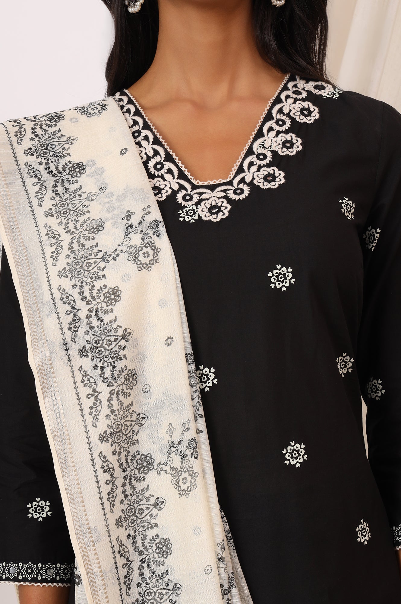 Black Bandhani Printed Pure Cotton Kurta, Pants and Dupatta Set