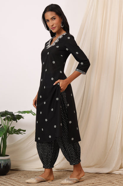 Black Bandhani Printed Pure Cotton Kurta, Pants and Dupatta Set