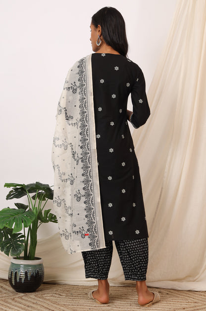 Black Bandhani Printed Pure Cotton Kurta, Pants and Dupatta Set