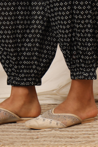 Black Bandhani Printed Pure Cotton Kurta, Pants and Dupatta Set