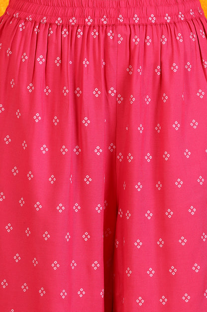 Pink Embroidered Chanderi Panelled Kurta, Cropped Pants and Dupatta Set