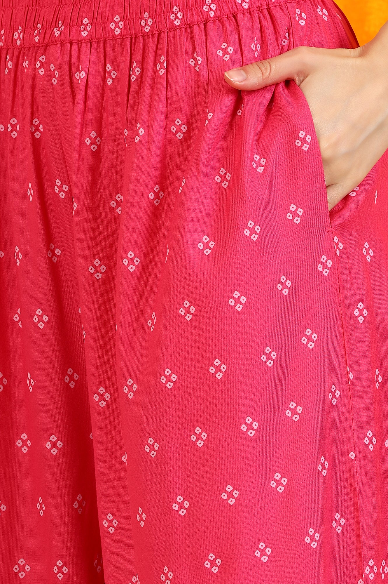 Pink Embroidered Chanderi Panelled Kurta, Cropped Pants and Dupatta Set