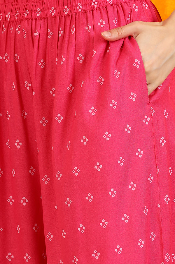 Pink Embroidered Chanderi Panelled Kurta, Cropped Pants and Dupatta Set