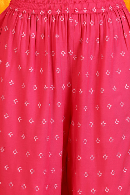 Pink Embroidered Shantung Sleeveless Kurta, Cropped Pants and Dupatta Set