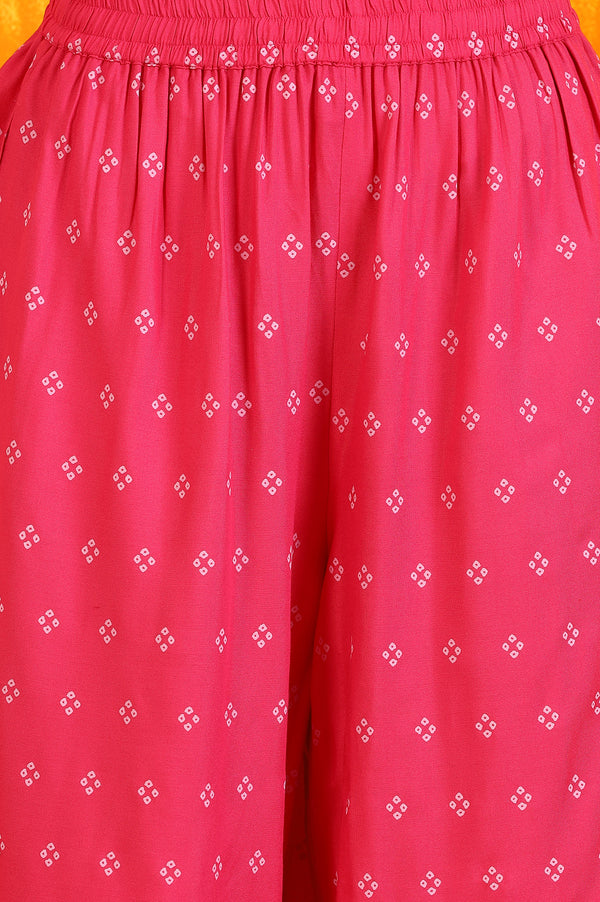 Pink Embroidered Shantung Sleeveless Kurta, Cropped Pants and Dupatta Set