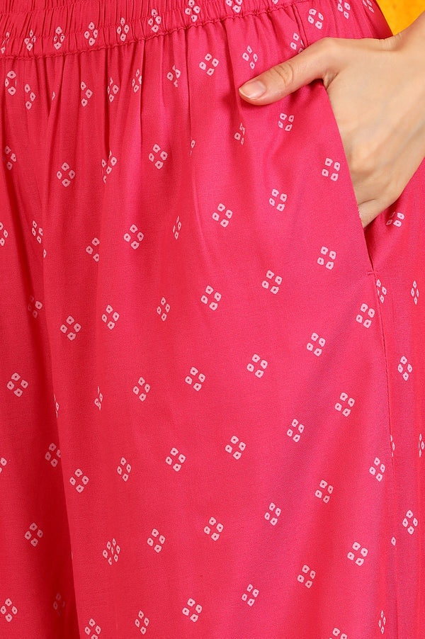 Pink Embroidered Shantung Sleeveless Kurta, Cropped Pants and Dupatta Set