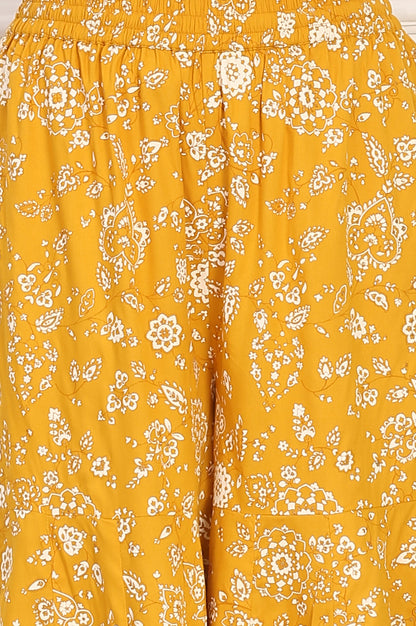 Mango Yellow Floral Printed Embroidered Neck Flared Kurta, Sharara and Dupatta Set