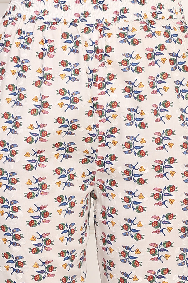 White Floral Printed Straight Pure Cotton Kurta and Straight Pant Co-ord Set